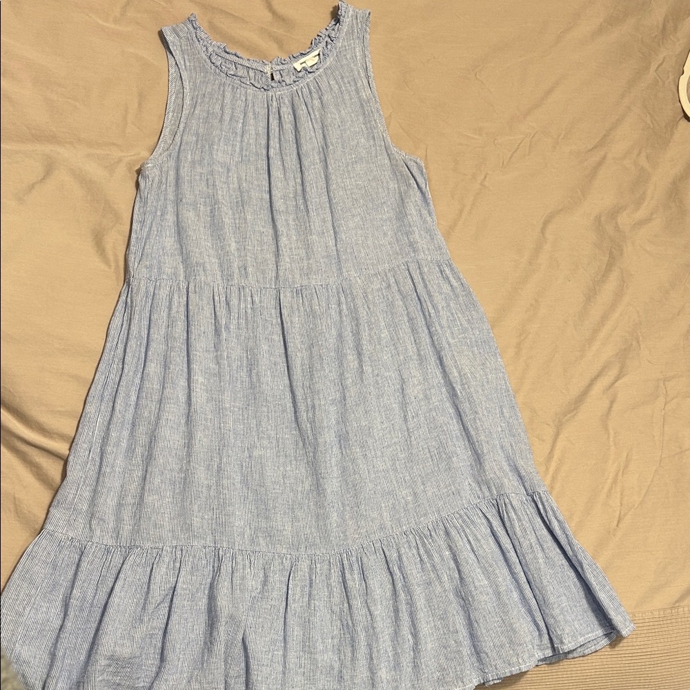 beachlunchlounge Blue-White striped Sleeveless Tiered Dress